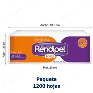 Paquete Servilletas Blancas Rendipel Cortadas x 1200 unidades