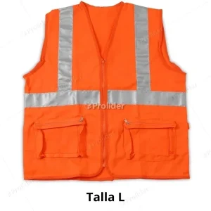 Chaleco de Seguridad Naranja Talla L con Cinta H Reflectiva Y Cierre